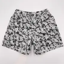 Vintage High Rise Jean Shorts Floral Black White Daisy Print Denim Quirky Spring