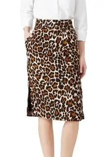 J. Crew Linen Blend Leopard Print Midi Pencil Skirt Size 4 Tall