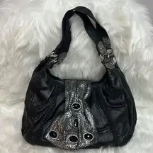 Chi Carlos Falchi Hobo Shoulder Bag Silver Snake B30