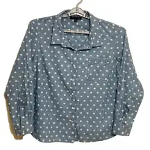 Tommy Hilfiger roll tab sleeve Cotton blue+white polka dots women's shirt XXL