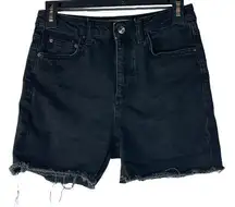 Topshop MOTO SZ W28 Cut-Off Jean Shorts Stretch Pocket Frayed Hems Zip-Fly Black