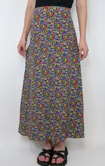 Vintage Bright Colorful Poppy Floral Maxi Skirt