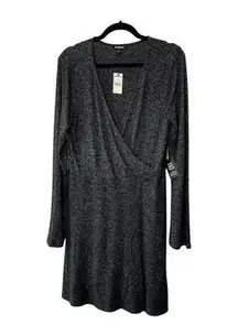 Express Charcoal Gray Soft Long Sleeve Faux Wrap Dress Women's Large New