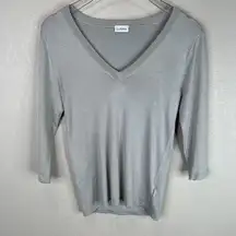 La Perla Women's V Neck Pullover Sweater Knitted Long Sleeve Gray Size 4 Capsule