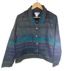 Coldwater Creek PXL Womens Tapestry Button‎ Front Jacket Teal Purple Paisley