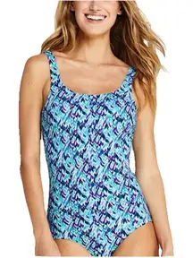 Lands End Aqua Mosiac Tugless Low Leg Soft Cup One Piece Swimsuit‎ Size 20W DDD