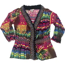 Albert Makali M Multicolor Boho Chic Snap Button Cardigan Bold Art Colorful