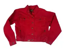 Harley-Davidson size large red denim patch button up jacket biker moto wings stu