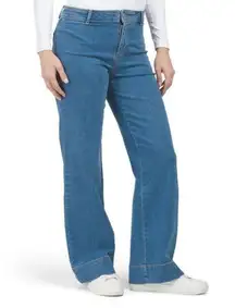 Avec Les Filles Flat Front High Rise Wide Leg Jeans Med Blue Wash Denim 26 NWOT