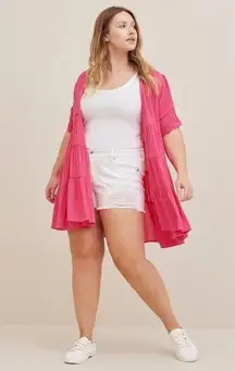 Torrid  Ruffle Tiered Kimono Crinkle Gauze Neon Pink Plus Size 6X 2022 Coverup