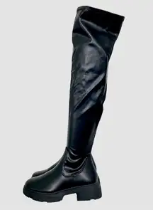 NWOB Chunky Slim Flat Platform Soles Over The Knee Boots Black Size US 6.5 EU 37