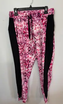 Champion‎ Women's L Floral Print Jogger Pants Black Trim Drawstring Waist Comfy