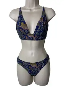 J.Crew Jungle Leopard Print Two Piece Swimsuit Blue Womens S