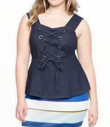 Eloquii  Dark Denim Lace Up Bustier Top NWT