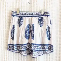 Blue and White Printed Flowy Shorts beach coverup