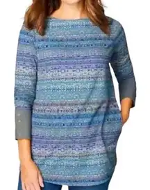 J. Jill waffled fair isle purple blue long sleeve blouse xs