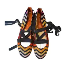Missoni New Multicolor Zigzag Espadrilles with Black Ribbon Tie, size 39/9