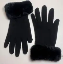 Black Gloves with Faux Fur Cuff Womens Winter Warm‎ Accessories One Size