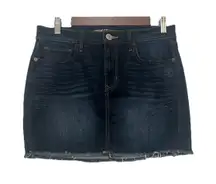Express Women’s Denim Mini Skirt Size 4 Dark Wash Frayed Raw Hem 5 Pocket Boho