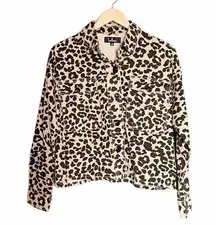 Lulus Fashionably Fierce Beige Leopard Print Denim Jean Jacket Size Small NEW