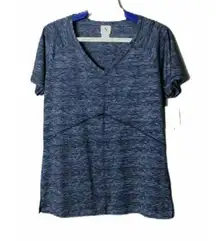 Natori N Power Size Small Shirt Athleisure Heather Blue V Neck Short Sleeve NEW