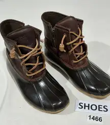 Womans Sperry Top Spider Wo,s 7m black Brown Ankle Rain boots Lace Up Side Zip