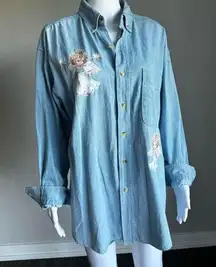 Vintage 90’s Oversized Denim Top With Cherub Angels