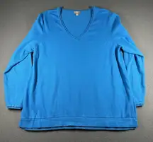 J Jill Sweater Womens XL Blue V Neck Long Sleeve Pullover Knit Lightweight