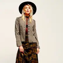 Free People Victorian Ruffle Lace Up Military Jacket Size XS