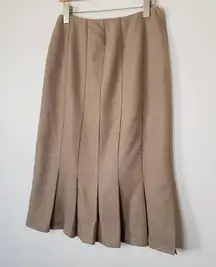 Vintage Pearl Classic of Boston Academia Pleated Beige Wool Midi Skirt Sz Med