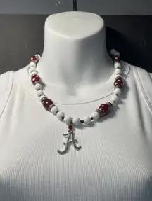 Glass Bead Alabama Crimson Necklace Red/white Women’s READ