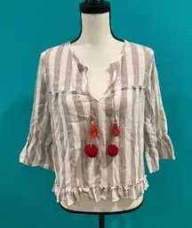 Misa Marion Tassel Blouse striped linen blend top in size small