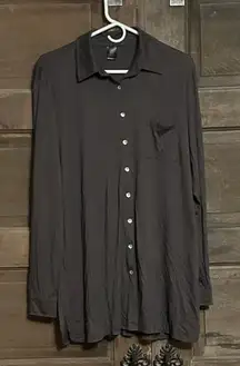 Peruvian Connection Cotton Long Sleeves Tunic Button Shirt Size XL Brown Shell