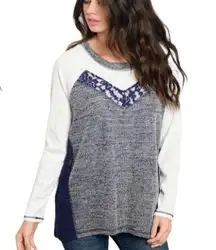 Crescent lace rib thermal long sleeve top in navy size S