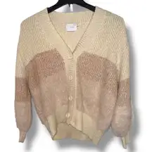 NWT LUSH Striped Fuzzy Knit Cardigan Blush Tones Button-Up Sweater Womens Size S