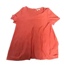 MOTH Anthropologie Orange Textured Knit Button Back Short Sleeve Top Women's L