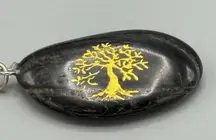 Vtg Tree of Life Etched on Polished Stone 2" Rock Key Chain Inspirational 4" L