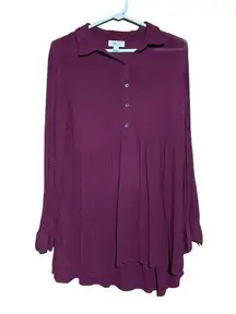 Style & Co Maroon Quarter Button Up Long Sleeve Size Small