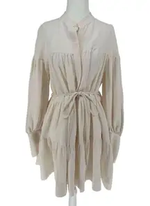 Shona Joy Brigitte Tiered Linen Cotton Cream Mini Dress US‎ 2 AUS 6 Women’s