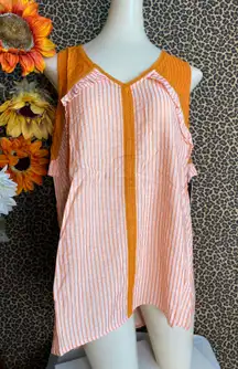 ✅3/$30✅NWT  Burnt Coral Striped Sleeveless Ruffle Boho Tank Top MEDIUM