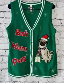 Target Holiday Collection Ugly Sweater Vest Bah Hum Pug Festive Christmas Medium