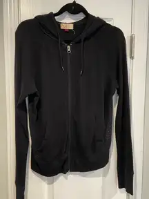 SO Size L Black Sheer Mesh Back Long Sleeve Full Zip Hoodie Knit Sweatshirt