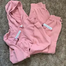 NEW For Love and Lemons Pink Sweatshirt and Sweatpants Set Cropped Hoodie