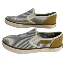 Tommy Bahama Shoes Women's Cream Navy Striped Sneakers Size 7 Canvas Slip-on