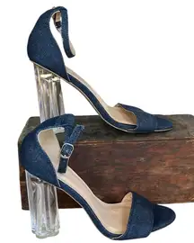 Wild Diva Womens Open Toe Transparent Clear Lucite Chunky Heel Ankle Strap