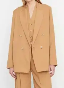 Vince Blazer‎ Womens 12 Tan Drapey Twill Jacket Double Breasted Oversized Tencel