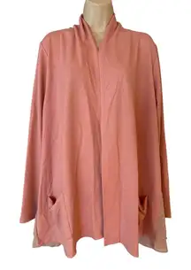 LOGO Lounge Lori Goldstein Open Front Cardigan Sheer Dot Pink Size Large