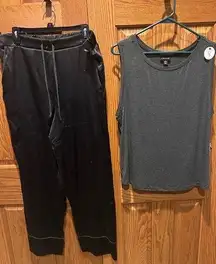 Tahari Sleep Set Cooling Tank Satin Sleep Pants Pajamas Size XL Gray Black New