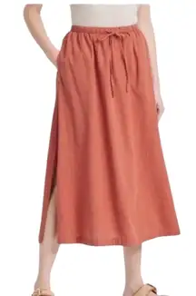 Universal Thread Pull-On Midi A-Line Skirt L Cotton Lagenlook Minimalist Orange