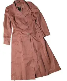 Vtg 1970s P.B.D. Peach Orange Cotton Blend Button Up Longline Trench Coat 12 13